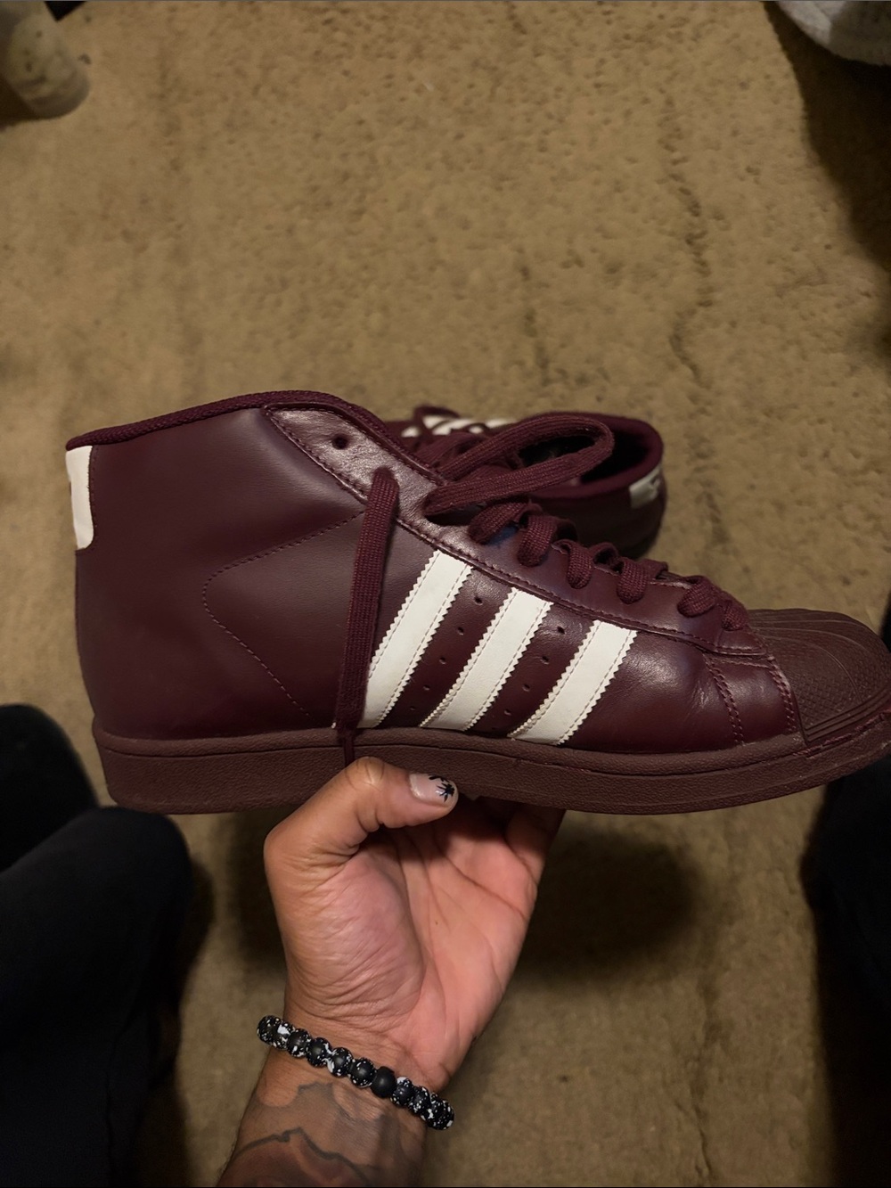 adidas Burgundy Sneakers with White Stripes - Picture 3 of 4